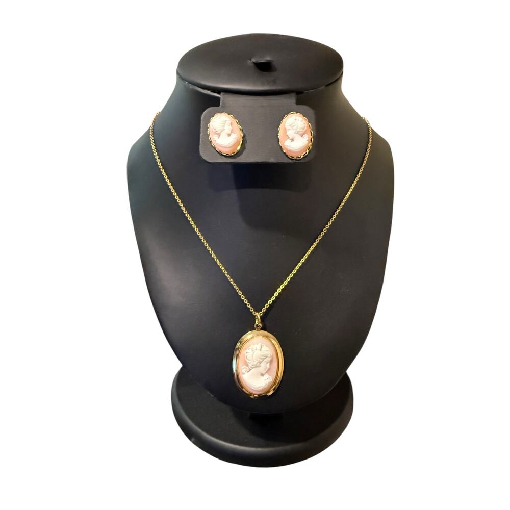 Cameo Necklace and Earrings Set